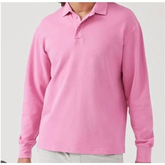 Outdoor Voices Mens Bubblegum Pink Rugby Polo Long Sleeve NWT Large - Picture 1 of 5
